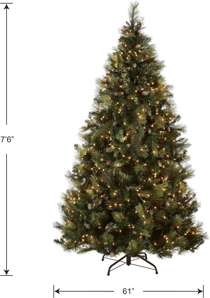 National Tree Company Carolina Pine 7.5 Foot Artificial Holiday Prelit Christmas Tree w/750 Clear Lights, Pinecones, 1399 Branch Tips and Metal Stand
