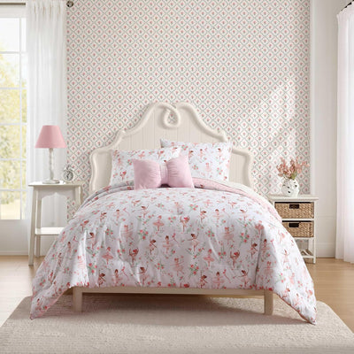 Laura Ashley - Kids Comforter Set, 100% Super Soft Toddler Bedding with Matching Sham & Bonus Decorative Pillow, Ideal Girl Room Essentials (Ballerina Divas Pink, Twin)