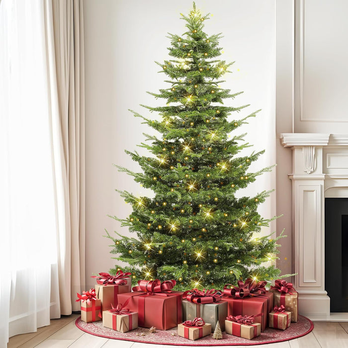 DWVO 6.5ft Aspen Fir Christmas Tree, Layered Artificial Christmas Tree with Crystal Embellishments, 900 Mixed PE & PVC Branch Tips, 500 Lights,Green with Remote Control