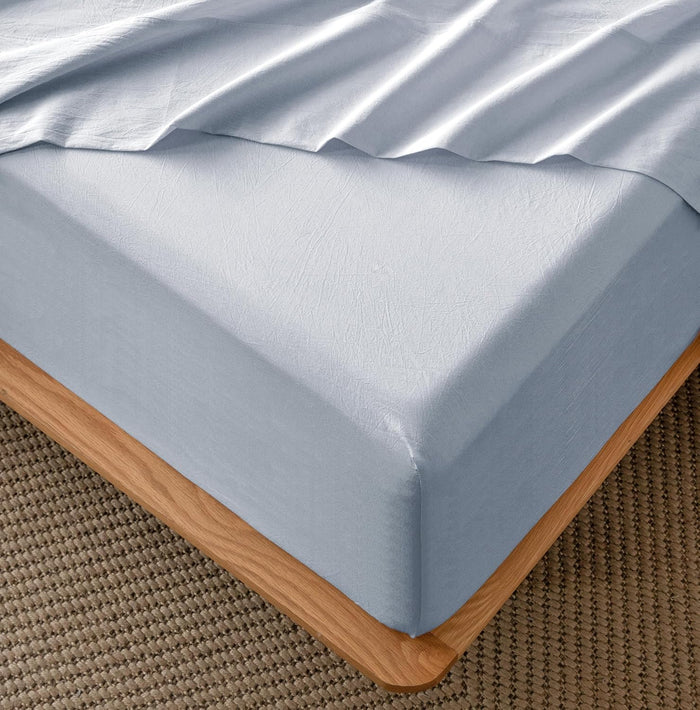 MooMee Fitted Bottom Sheet Only 100% Washed Cotton Linen Like Textured Breathable Durable Soft Comfy Deep Pocket Fits Mattress up to 17" (White Dark Grey Wide Stripes, Queen)