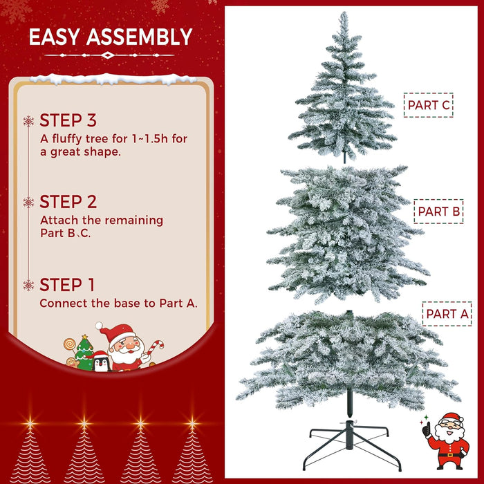 Yaheetech 6ft Pre-Lit Artificial Christmas Tree with 400 Warm White LED Lights & 940 PVC Tips,Hinged Snow Flocked Xmas Tree with Foldable Stand & Protective Foot Caps,Green & White