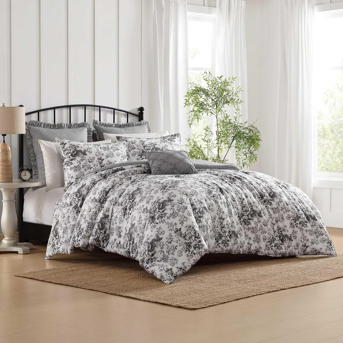 Laura Ashley - King Comforter Set, Soft & Reversible Cotton Bedding, Medium Weight 7 Piece Bed Set with Matching Pillowcases, Euro Shams & Bonus Throw Pillow Covers (Bramble Floral Green)
