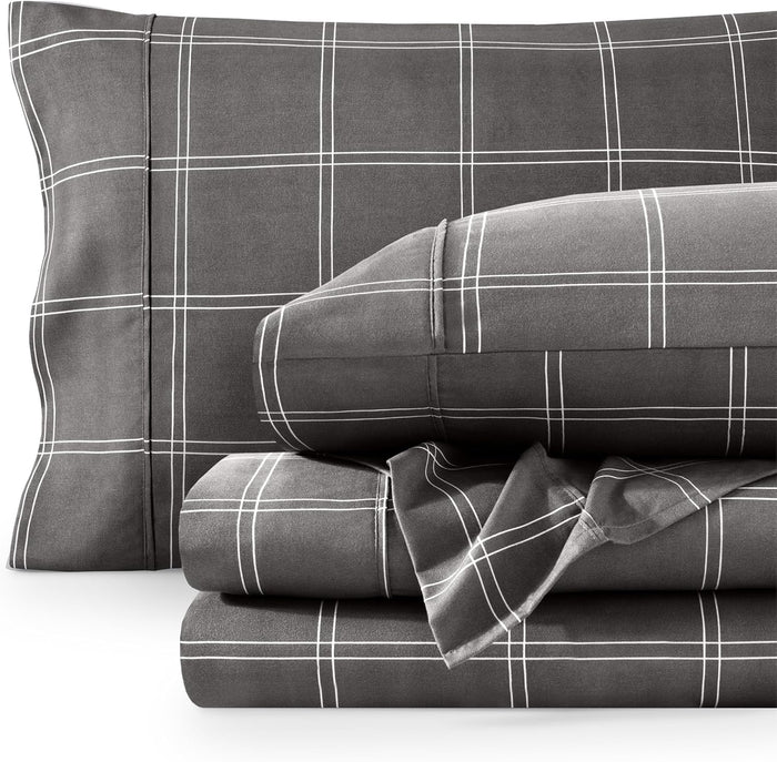 Bare Home Queen Sheet Set - Luxury 1800 Ultra-Soft Microfiber Double Brushed - Deep Pockets - Easy Fit - 4 Piece Set - Bedding Sheets & Pillowcases (Queen, Gingham Blue)