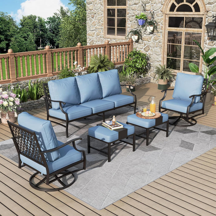 Patio Furniture Set 5 pcs, Outdoor Patio Furniture, 3-Seat Sofa, 2 Swivel Chairs, 2 Ottomans and 5.75" Extra Thick Cushion, Patio Conversation Set for Garden Backyard Deck,Red