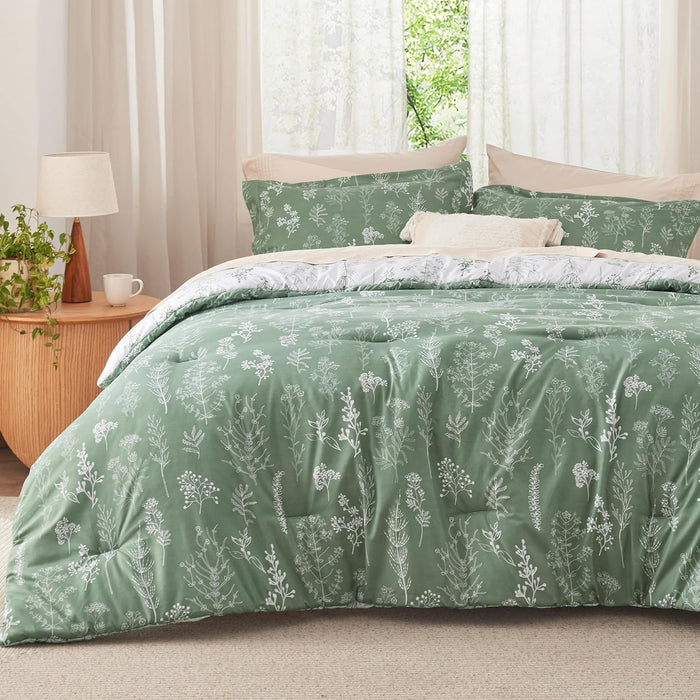 Bedsure King Comforter Set - Sage Green Bed Set, 3 Pieces Cute Floral Bedding, 1 Soft Reversible Botanical Flowers Comforter and 2 Pillow Shams