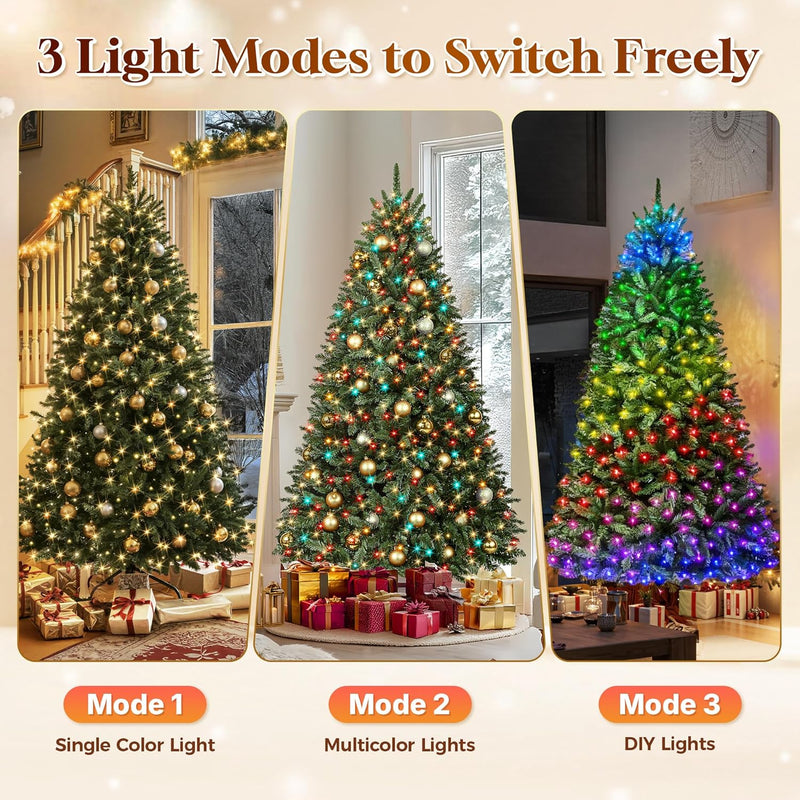 HOLLO STAR 6 ft Prelit Christmas Tree with 270 LED Lights, App Control, Artificial Christmas Tree with Multi-Color RGBW Lights, 1072 Branch Tips, Metal Base, Easy to Assemble, for Home, Party