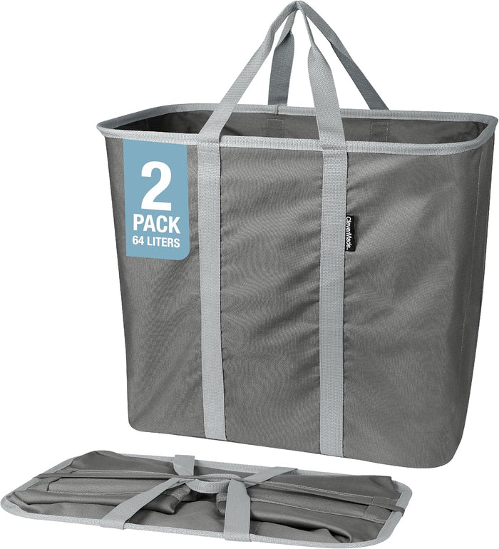 CleverMade Collapsible Laundry Basket Hamper - Navy Noir Cream 2-Pack 64L - Space Saving Storage Organizer with Handles Foldable Home Organization