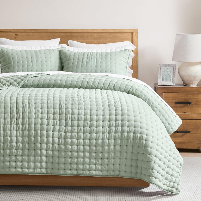 WDCOZY White Queen Size Quilt Bedding Sets with Pillow Shams, Lightweight Soft Bedspread Coverlet, Quilted Blanket Thin Comforter Bed Cover, All Season Summer Spring, 3 Pieces, 90x90 inches
