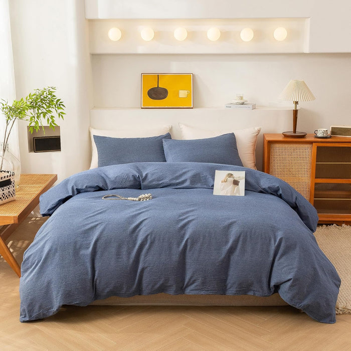 ECOCOTT Purple Duvet Cover Full Size - 100% Washed Cotton Durable Soft Comfy Duvet Cover Set, 3 Pieces Duvet Cover with Zipper Closure (Purple, 80''x90'')