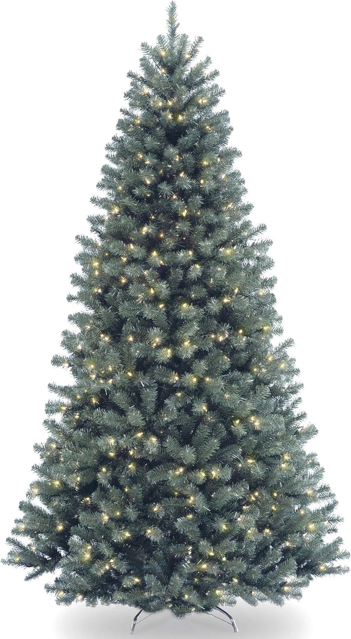 National Tree Company Pre-Lit Artificial Full Christmas Tree, Blue, North Valley Spruce, White Lights, Includes Stand, 7.5 Feet