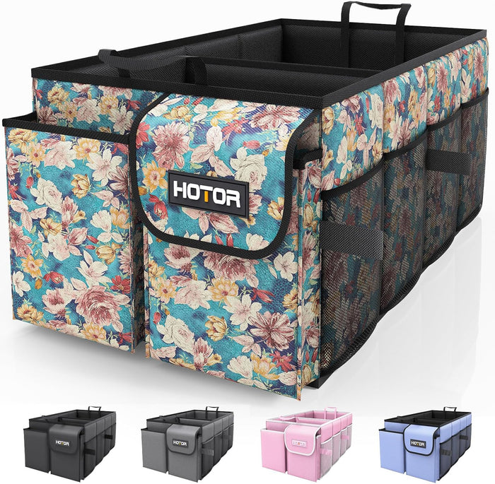 HOTOR Trunk Organizer - Car Organizer, Foldable Trunk organizer for SUVs & Sedans, Sturdy Car Organization for Car Accessories, Tools, Sundries, Black, 2 Compartments, 21.3"×12.6"×10.6"