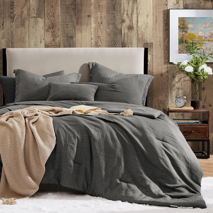Geniospin California King Comforter Set - 7 Pieces Comforter King Size, Soft Solid Bedding Set for All Season, Textured Bed in a Bag with Sheets, Pillowcases & Shams (Dark Green,108''x92'')