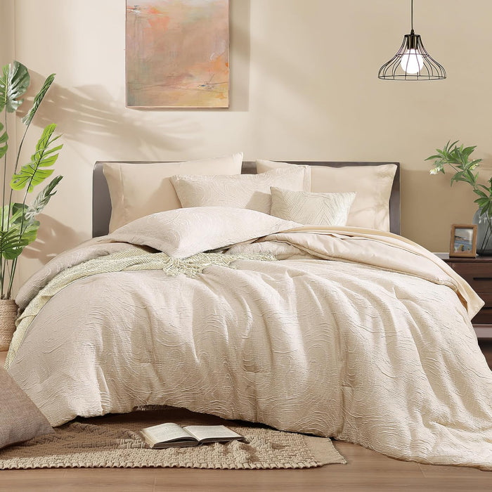 Monbix Queen Comforter Set - 7 Pieces Cationic Dyeing Olive Green Bed in a Bag Queen Bedding Sets with Comforter, Sheets, Pillowcases & Shams, Reversible Bedding Comforters Sets