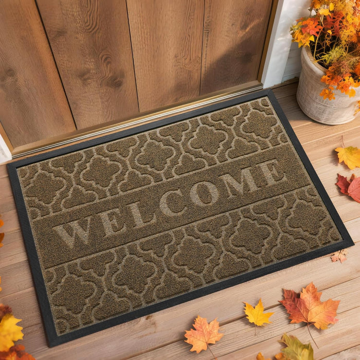 Yimobra Welcome Mat Outdoor Indoor 29.5x17, All-Weather Waterproof Front Door Mat Outside Entrance, Non-Slip Low Profile Porch Patio Doormat, Black