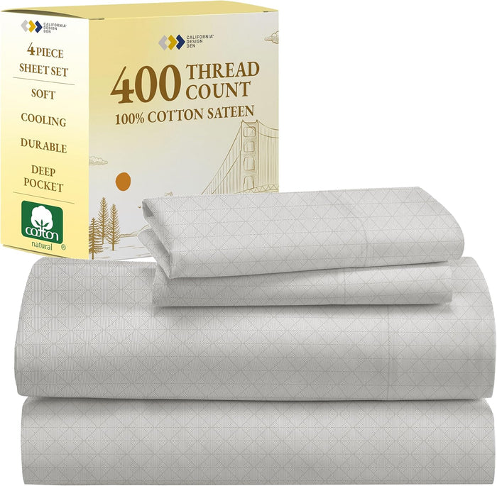 California Design Den 400 Thread Count, Natural 100% Cotton Sheets Sateen, Soft King Bed Sheets Set, Deep Pockets with All-Around Elastic for a Snug Fit, Cool & Durable Bedding Set - Sage Green