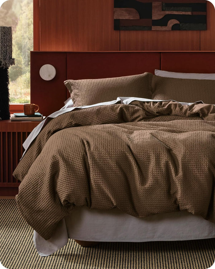 Bedsure Cotton Duvet Cover King - 100% Cotton Waffle Weave Linen Color Duvet Cover, GentleSoft™ and Breathable King Bedding Set for All Season, 3 Pieces, 104"x90"