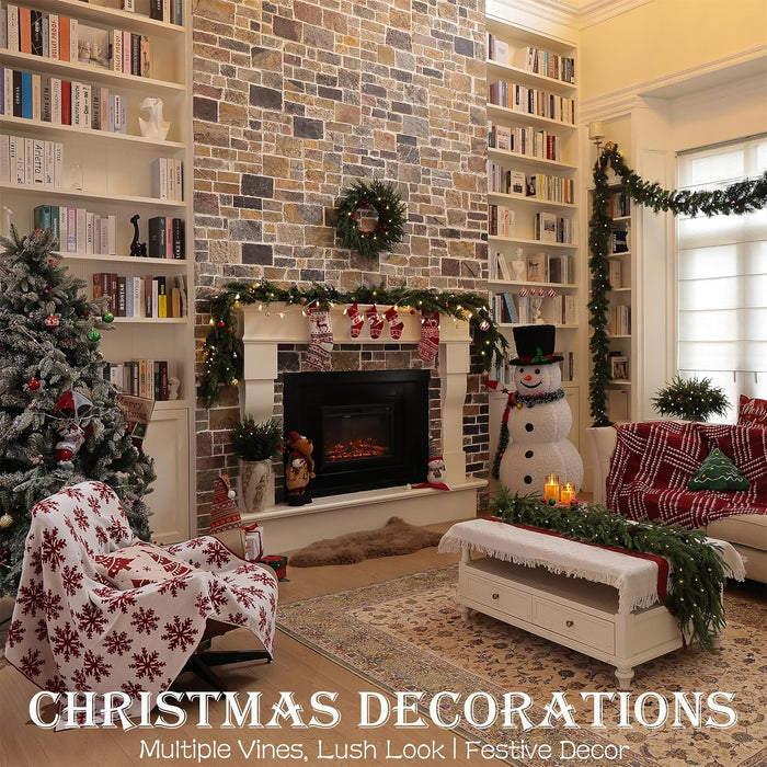 6 Feet Artificial Christmas Garland - Real Touch Cedar Garland - Christmas Decorations for Table,Fireplace,Mantle,Wall, Indoor Outdoor -Garland for Christmas Decorations - Free Battery LED Lights