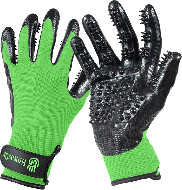H HANDSON Pet Grooming Gloves - Patented #1 Ranked, Award Winning Shedding, Bathing, & Hair Remover Gloves - Gentle Brush for Cats, Dogs, and Horses (Grey, Small)