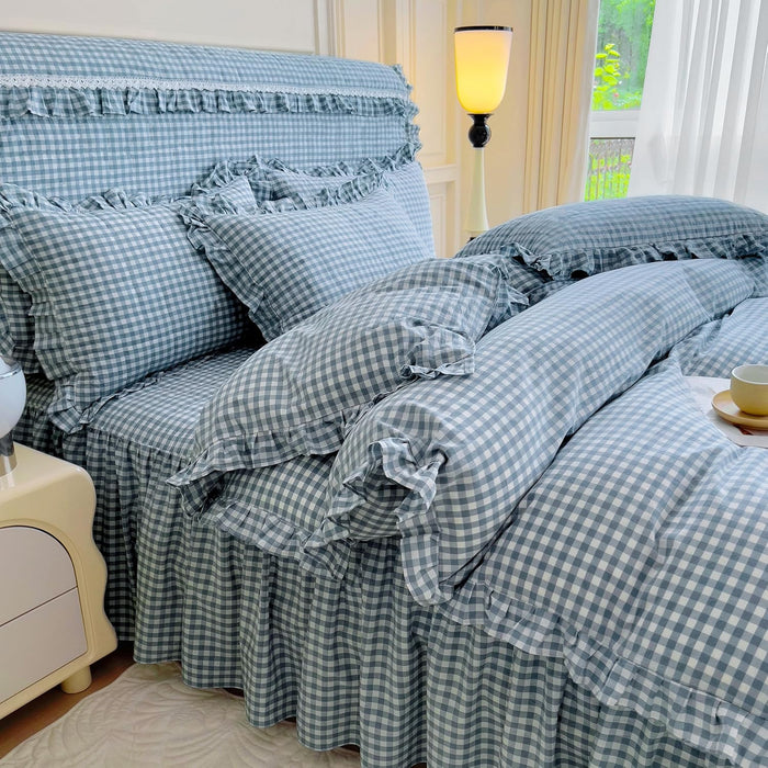 MKXI Plaid Comforter Set Queen Size, Geometric Checkered 3 Pieces Bedding Set Men Boys, Modern Style Comforter with 2 Pillow Shams All Season Soft Fluffy Bedding Set-(Tan,Dark Blue Grey,Khaki)