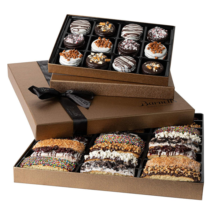 Barnetts Christmas Holiday Thanksgiving Cookies Gift Basket, 20 Gourmet Chocolate Covered Cookies Candy for Father, Son, Husband, Brother, Grandfather Food Delivery, Treats Baskets Gifts Ideas for Dad, Grandma, Friends, Co-workers