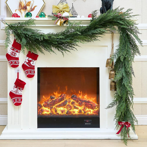 9Ft Christmas Garland, Realistic Cedar Cypress Norfolk Pine Greenery Garland Faux Christmas Decorations for Mantle, Fireplace, Table, Stairs, Doors, Porch, Indoor Outdoor Christmas Decor