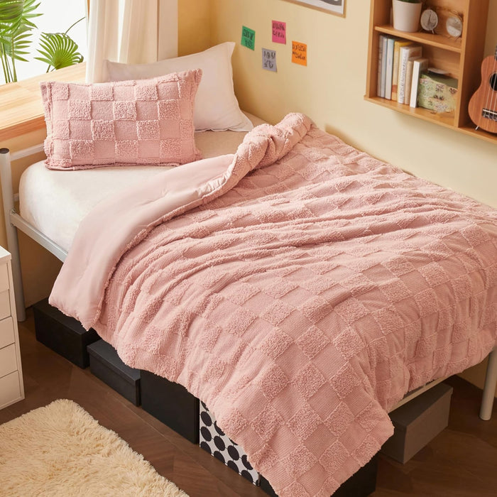 Joiedomi Tufted King Size Comforter Set, 3 Pieces Beige Boho King Bedding Set with 1 Plaid Geometric Comforter and 2 Pillow Shams, Checkered Bed in a Bag for All Seasons