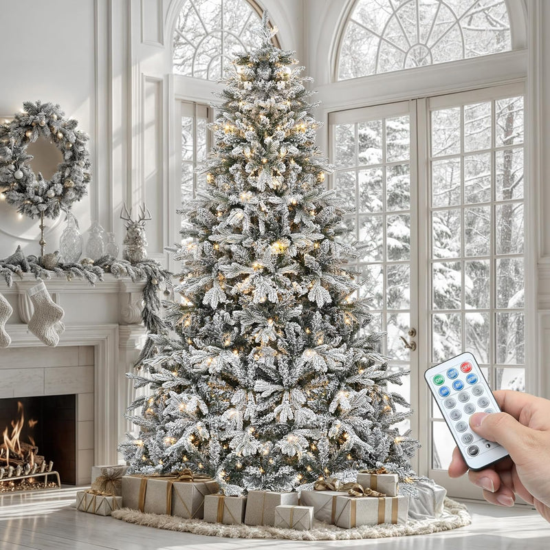 YITAHOME 7.5FT Prelit Slim Fraser Grande Christmas Tree with Remote Control, Artificial Hinged Drooping Pencil Prelit Holiday Christmas Tree w/ 2199 Mixed PE & PVC Tips, 400 Lights & 11 Light Modes