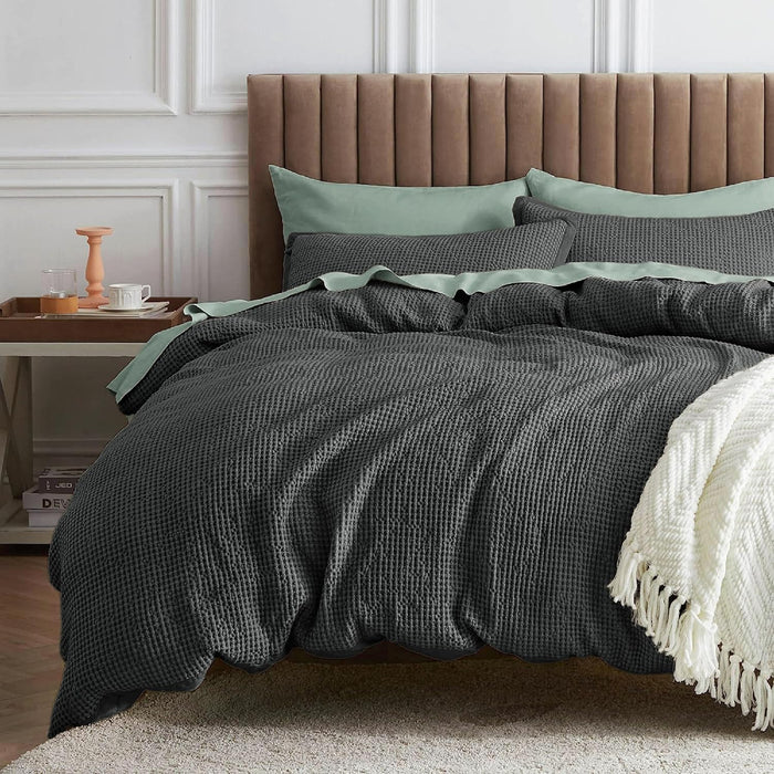 Bedsure Waffle Comforter Set Queen, Khaki Soft Bedding, Waffle Weave Bed Set, 3 Pieces, 1 Comforter (90"x90") and 2 Pillow Shams, Cotton Shell and Polyester Lining for All Seasons