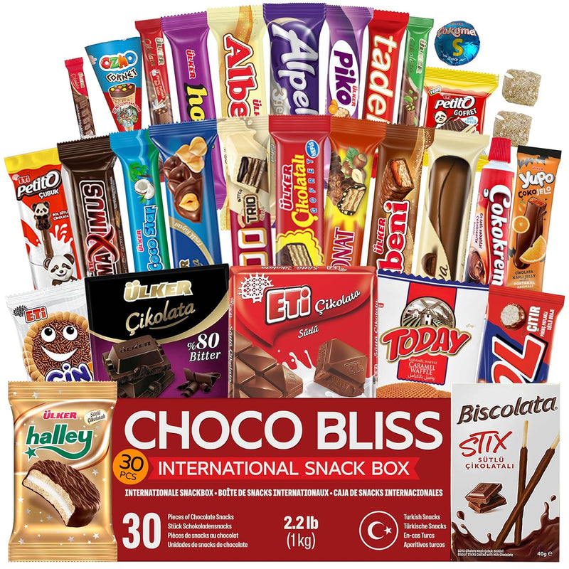 Eastanbul International Snack Box, 30 Chocolate Assortment Bars, Turkish Exotic Snacks, Assorted Candy Variety Pack of Foreign Snacks Exotic Candy Box of Assorted Chocolate