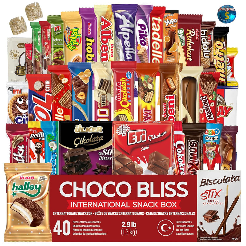 Eastanbul International Snack Box, 30 Chocolate Assortment Bars, Turkish Exotic Snacks, Assorted Candy Variety Pack of Foreign Snacks Exotic Candy Box of Assorted Chocolate
