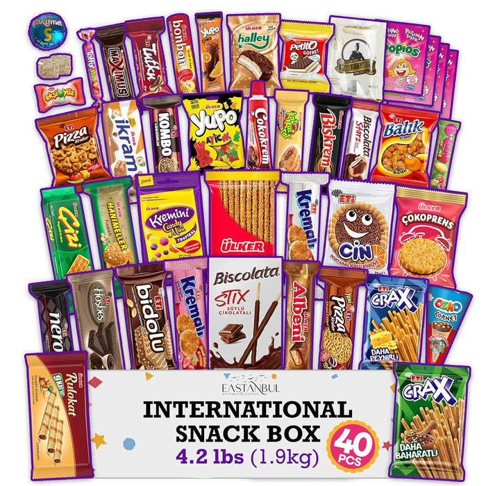 Eastanbul International Snack Box, Premium 15 Full-Size Foreign Snack Box, From Around The World International, Sweet, Savory, Chewy, Crunchy