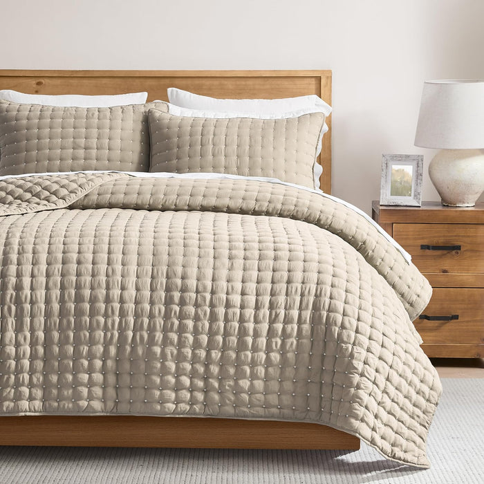 WDCOZY White Queen Size Quilt Bedding Sets with Pillow Shams, Lightweight Soft Bedspread Coverlet, Quilted Blanket Thin Comforter Bed Cover, All Season Summer Spring, 3 Pieces, 90x90 inches