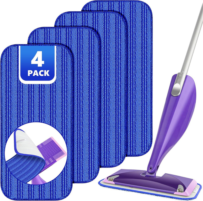 Reusable Mop Pads Compatible with Swiffer Wet Jet, Wet Jet Pads Refills for Swiffer Mop, 4 Pack Microfiber Replacement Pads for Hardwood Floor Cleaning, Dry Wet Mopping Cloths for 12" Wet Jet Refill