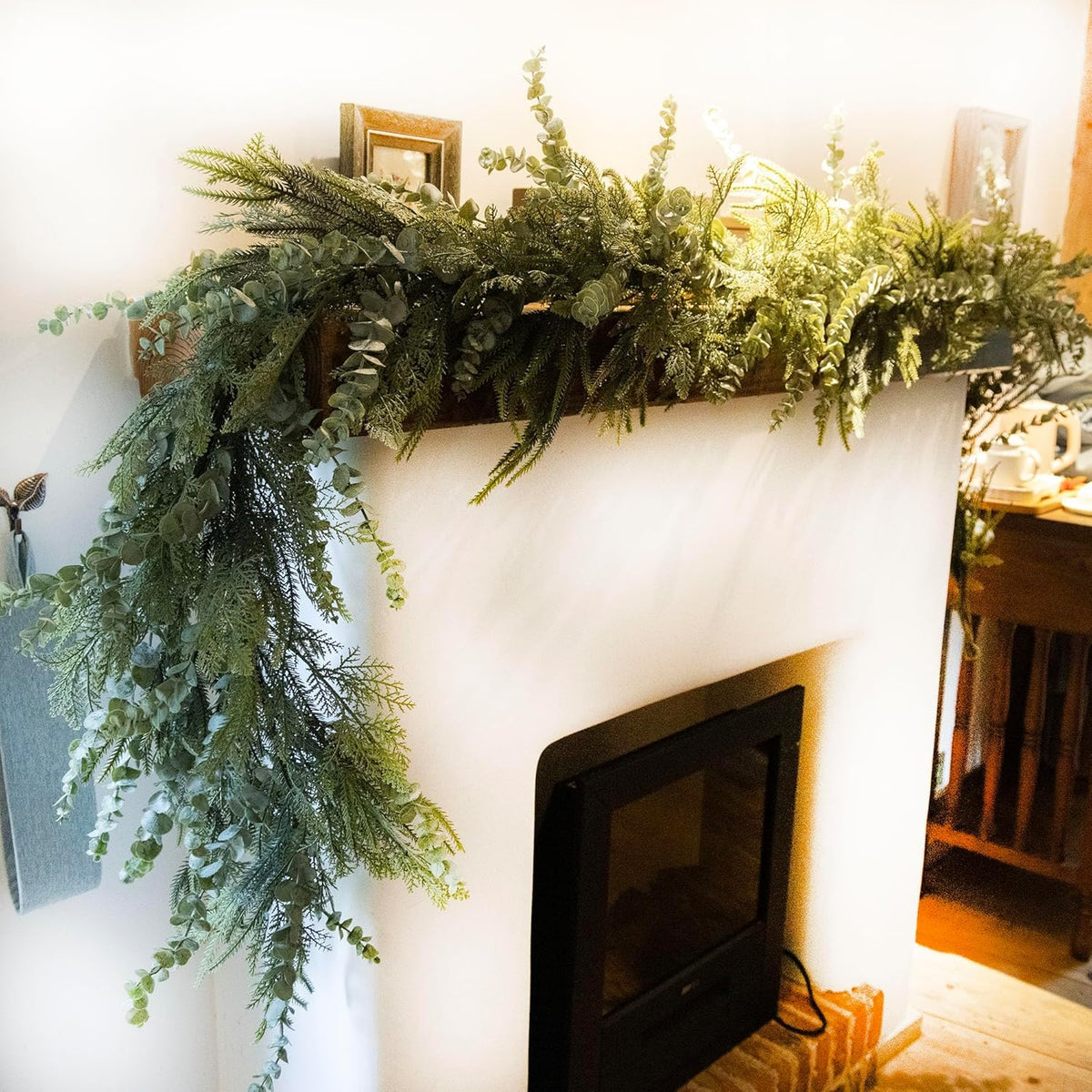 9ft Handmade Christmas Garland,Artificial Cypress Cedar Pine Needles Greenery Seasonal Garland for Christmas Fireplace Winter Holiday Indoor Outdoor Decoration