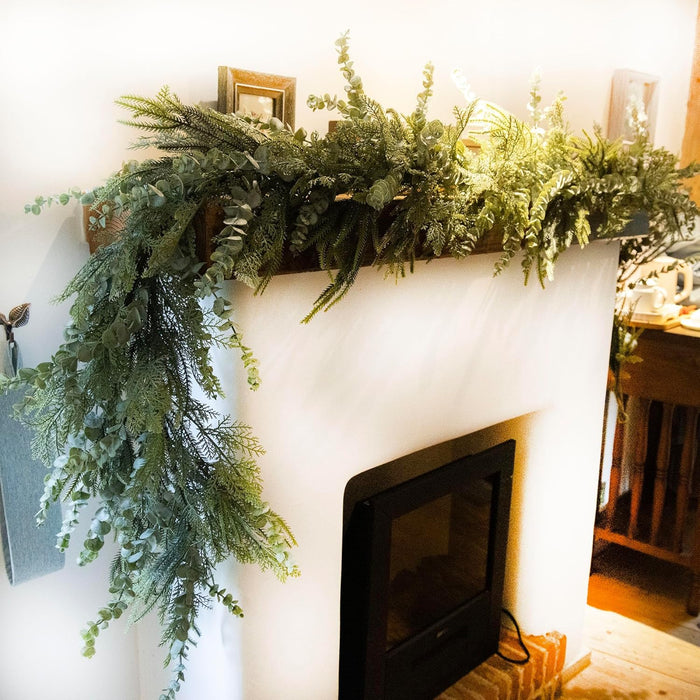 9ft Handmade Christmas Garland,Artificial Cypress Cedar Pine Needles Greenery Seasonal Garland for Christmas Fireplace Winter Holiday Indoor Outdoor Decoration