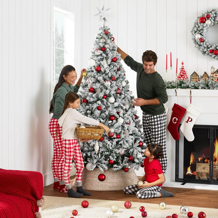 Best Choice Products Artificial Christmas Tree, 6ft Unlit Snow Flocked Design Pine Tree, Full Appearance Snowy w/Easy Assembly, Metal Stand