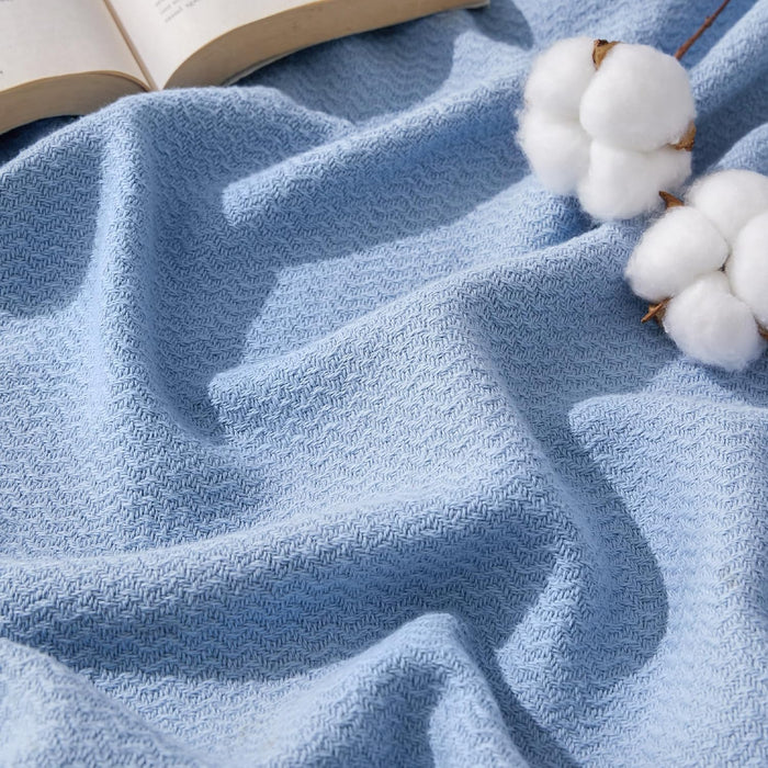 Bedsure GentleSoft 100% Cotton Blanket Queen Size for Bed - Breathable and Lightweight, Soft Cozy Textured Herringbone Woven Blanket for Summer, Linen Beige, 90x90 inches