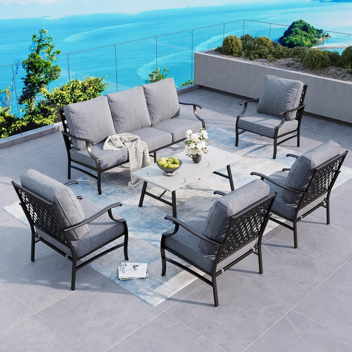 7 Piece Outdoor Patio Furniture Sets Metal Modern Outoor Patio Conversation Set with 5.75" Extra Thick Cushion for Deck Backyard