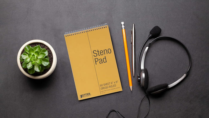 Better Office Products Spiral Steno Pads, 8 Pack, 6 x 9 inches, 60 Sheets, White Paper, Gregg Rule, Natural Board Cover, 8 Steno Notebooks