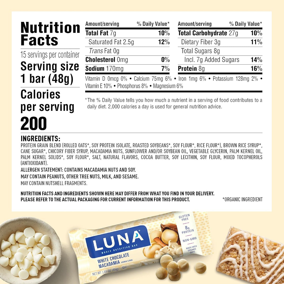 Clif, Bar Luna White Chocolate Macadamia 15 Count, 25.35 Ounce