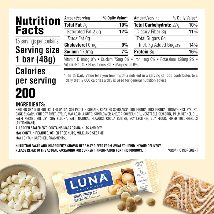 Clif, Bar Luna White Chocolate Macadamia 15 Count, 25.35 Ounce