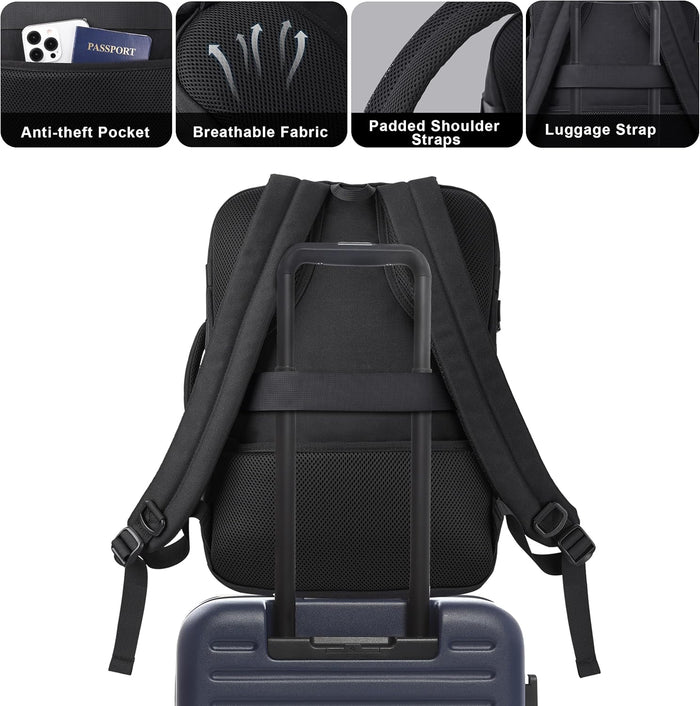 MOZETO TSA Approved Carry On Backpack, Extra Large Tactical Travel Backpack for Men, Airplane Approved Weekender Bag, Water Resistant Lightweight Laptop Daypack for Flight, Black