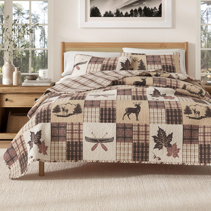 Great Bay Home Twin/Twin XL Reversible Rustic Lodge Olive Bedspread Quilt with Sham - All Season Cabin Coverlet Bedding Set (Includes 1 Quilt, 1 Pillow Sham)