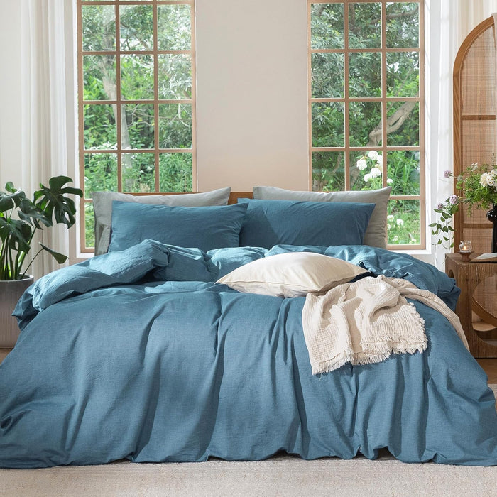 MooMee Bedding Duvet Cover Set 100% Washed Cotton Linen Like Textured Breathable Durable Soft Comfy (Heathered Mauve Brown, Palatial King/Oversized King 120"x98")