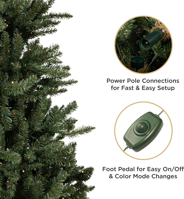 Papyrus 7 ft Pre-Lit Artificial Christmas Tree, Blue Spruce, Warm White Lights, Includes Stand and Storage Bag
