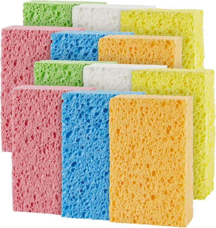 JOYMOOP Dish Sponge Scrubber, Cellulose Sponges Kitchen for Non-Scratch Washing Dishes, Household Cleaning Scrub Natural Sponge, Pack of 36 Colorful Sponges