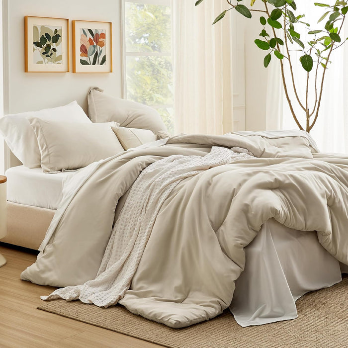 Bedsure Full Size Comforter Set - 7 Pieces Sage Green Full Bedding Set for All Seasons, Boho Contrasting Design Bed in a Bag with Comforter, Sheets, Pillowcases & Shams