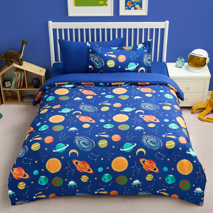 Joiedomi Kid Twin Comforter Set 5 Piece Unicorn Rainbow Bedding Set for Boys/Girls Super Soft Microfiber Bed in a Bag with Comforter Sheets Pillowcase & Sham