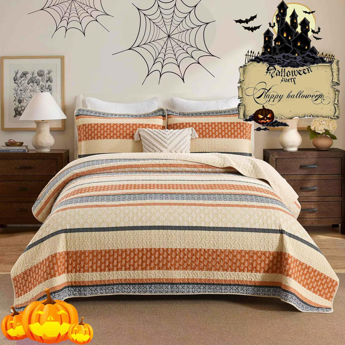 Homzard Quilts Queen Size - Black and White Queen Comforter Set, 100% Cotton Black Grey Striped Bedding Set, Lightweight Reversible Bedspread Set, 3 Piece All Season
