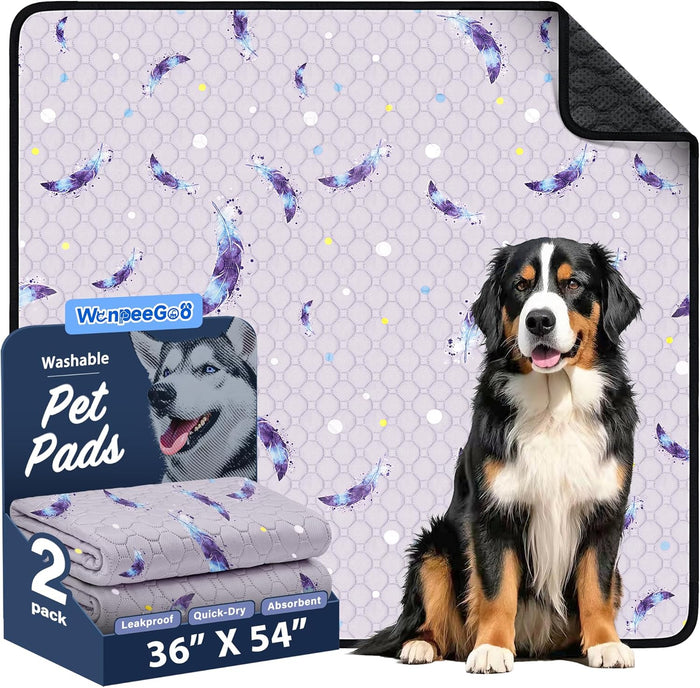 Washable Pee Pads for Dogs, 2Pack Reusable Puppy Pads, Super Absorbent & Leakproof Dog Pads, Anti-Slip Dog Pee Pads for Puppy Training & Incontinence, Feather Pattern 36"x41"